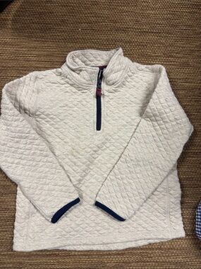 Crewcuts Cream Quilted Half-Zip Sweatshirt with Navy Trim